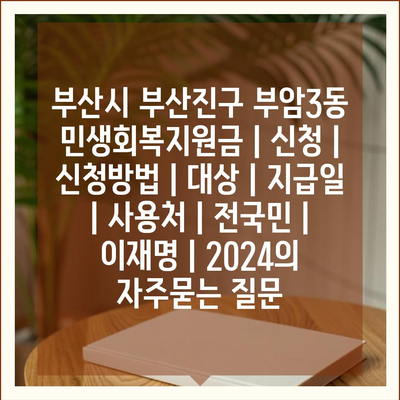 부산시 부산진구 부암3동 민생회복지원금 | 신청 | 신청방법 | 대상 | 지급일 | 사용처 | 전국민 | 이재명 | 2024