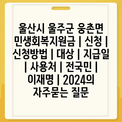 울산시 울주군 웅촌면 민생회복지원금 | 신청 | 신청방법 | 대상 | 지급일 | 사용처 | 전국민 | 이재명 | 2024