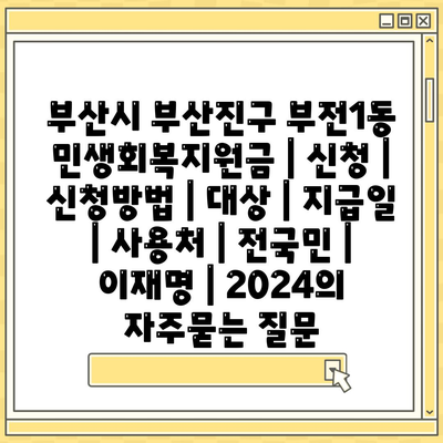 부산시 부산진구 부전1동 민생회복지원금 | 신청 | 신청방법 | 대상 | 지급일 | 사용처 | 전국민 | 이재명 | 2024