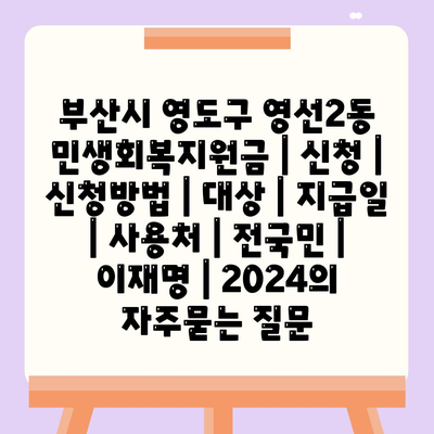 부산시 영도구 영선2동 민생회복지원금 | 신청 | 신청방법 | 대상 | 지급일 | 사용처 | 전국민 | 이재명 | 2024