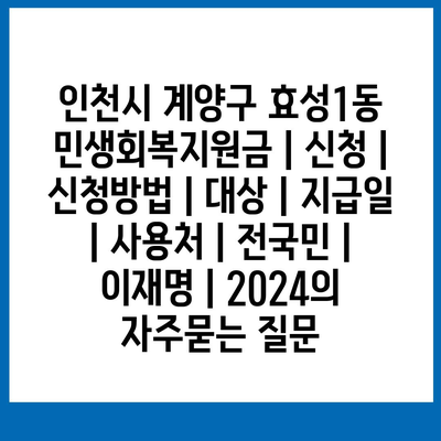 인천시 계양구 효성1동 민생회복지원금 | 신청 | 신청방법 | 대상 | 지급일 | 사용처 | 전국민 | 이재명 | 2024