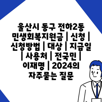 울산시 동구 전하2동 민생회복지원금 | 신청 | 신청방법 | 대상 | 지급일 | 사용처 | 전국민 | 이재명 | 2024